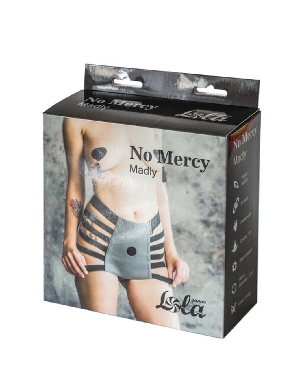 Серые трусики для страпона с фигурными лентами No Mercy Madly S/M (Цвет: серый с черным)