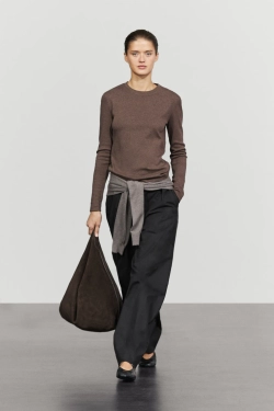 Massimo Dutti ФУТБОЛКА С ДЛИННЫМИ РУКАВАМИ ИЗ 100% ХЛОПКА, КОРИЧНЕВЫЙ