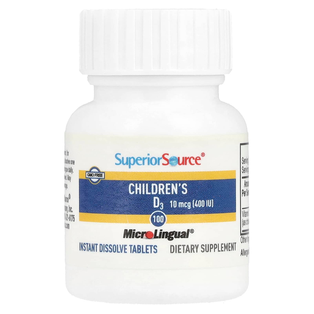 Superior Source, D3, для детей, 10 мкг (400 МЕ), 100 быстрорастворимых таблеток MicroLingual®