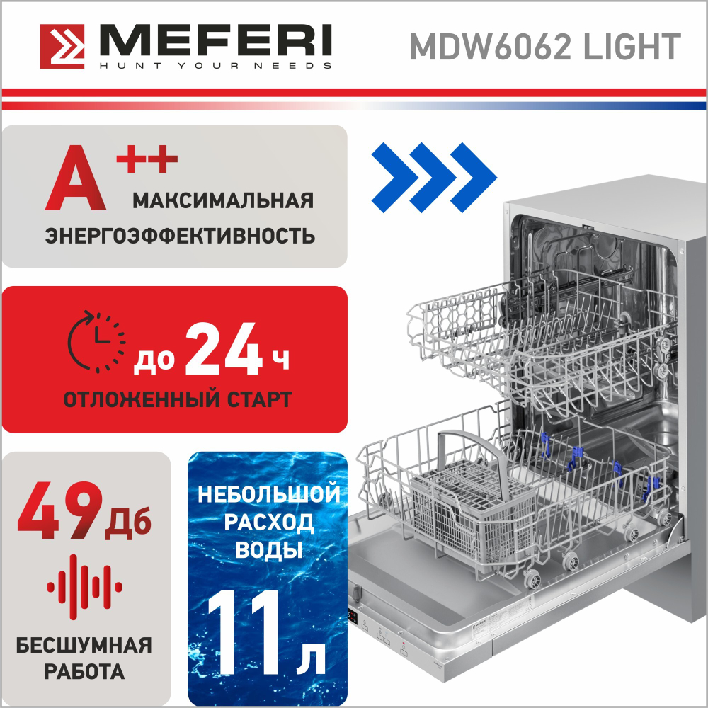 Встраиваемая посудомоечная машина Meferi MDW6062 LIGHT фото 4