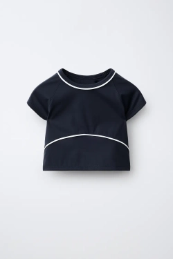 ZARA СПОРТИВНАЯ ФУТБОЛКА С КОНТРАСТНОЙ ОТДЕЛКОЙ, ЧЕРНИЛЬНО-СИНИЙ