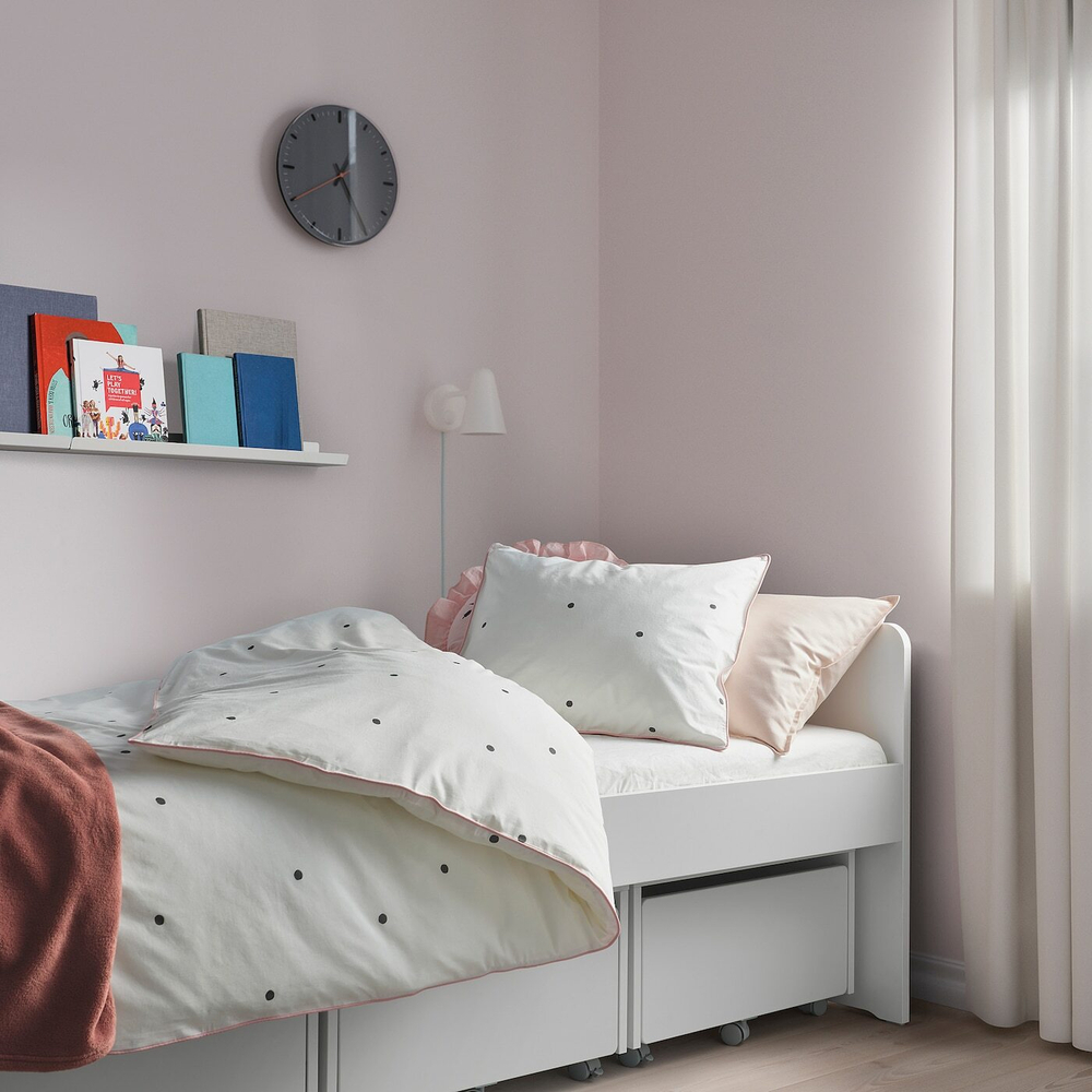 IKEA VÄNKRETS  (ИКЕА ВÄНКРЕТС)  -  Пододеяльник и наволочка, точечный рисунок белый/розовый, 150x200/50x60 см