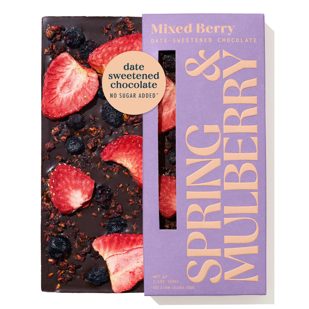Spring & Mulberry, шоколад с финиками, с ягодным ассорти, 60 г (2,1 унции)