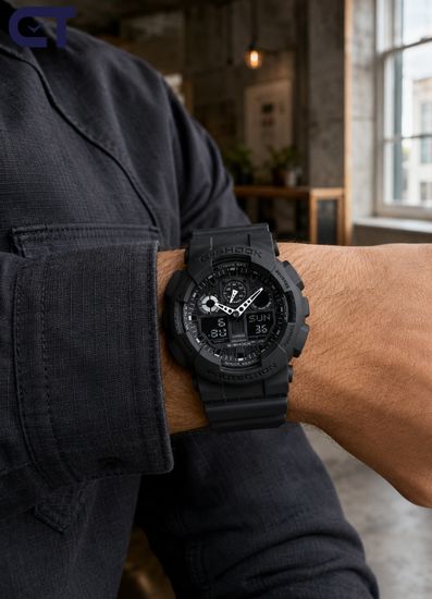 CASIO GA-100-1A1DR G-SHOCK мужские наручные часы — классическая чёрная G-SHOCK с магнитостойкостью и секундомером 1/1000 с