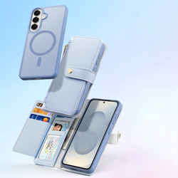 Чехол кошелек с MagSafe из кожи светло-синего цвета для Samsung Galaxy S26+ Плюс, серия Lawa Series от Dux Ducis
