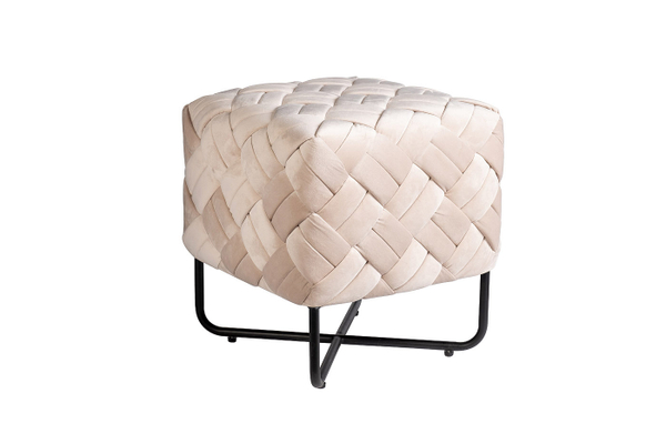 Пуф из плетеного велюра 44x43x43см Garda Decor бежевый на металлическиx опораx