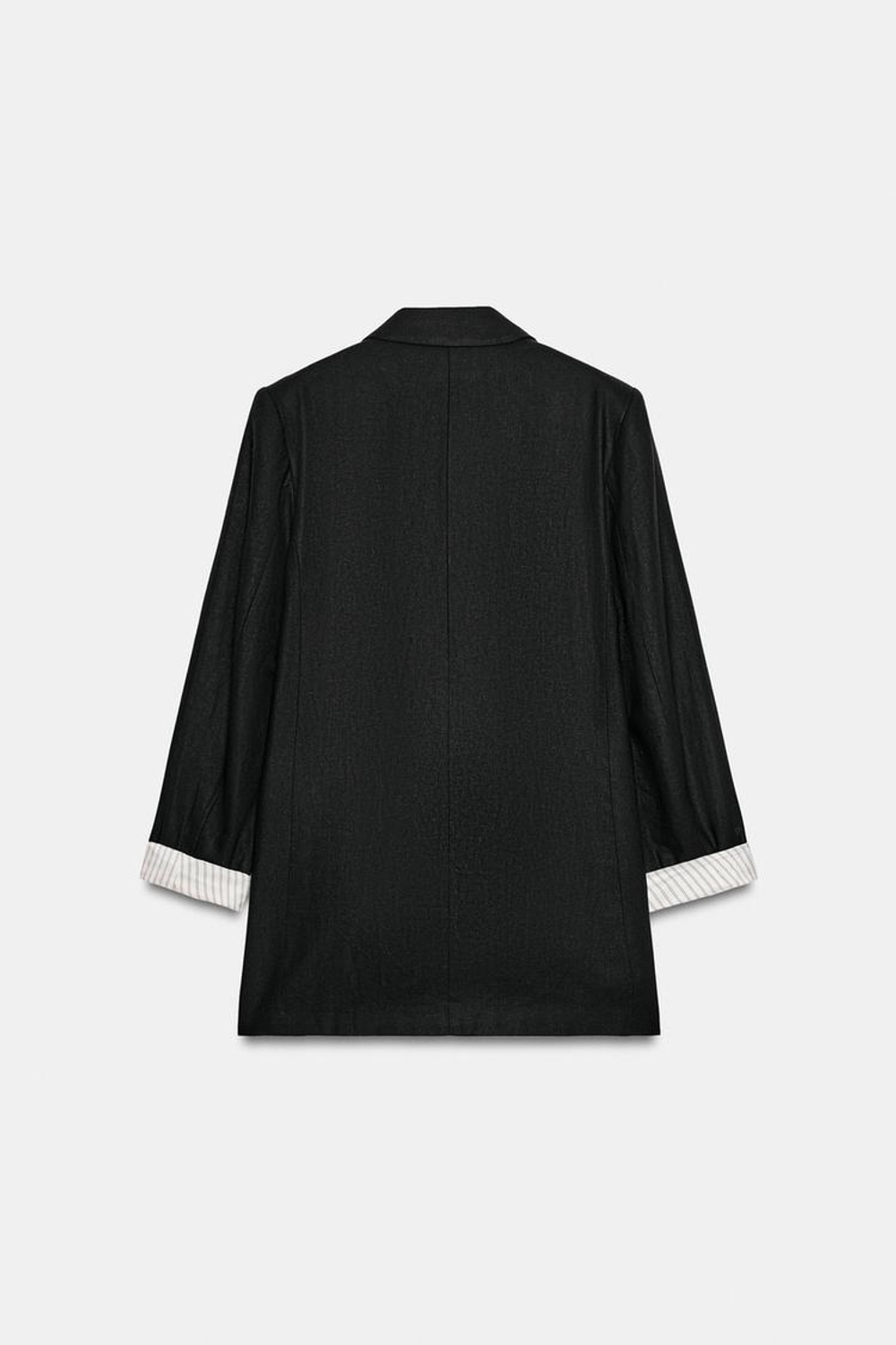 ZARA БЛЕЙЗЕР ИЗ СМЕСОВОГО ЛЬНА С ПОДВЕРНУТЫМИ РУКАВАМИ, ЧЕРНЫЙ