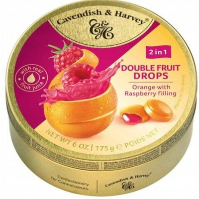 Конфеты леденцы Cavendish & Harvey Double Fruit Drops Orange with Raspberry Апельсин с малиновой начинкой 175 г (из Финляндии)