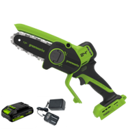 Цепная мини пила аккумуляторная Greenworks CS2410A, 24V, 10см, бесщёточная, с автоматической смазкой цепи, c 1хАКБ 2Ач и ЗУ (CS2410AUA)