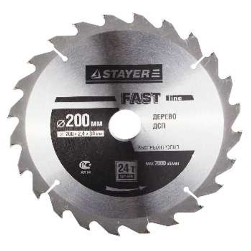 Диск пильный по дереву "FAST-Line" 200х30 мм 24Т STAYER, 3680-200-30-24