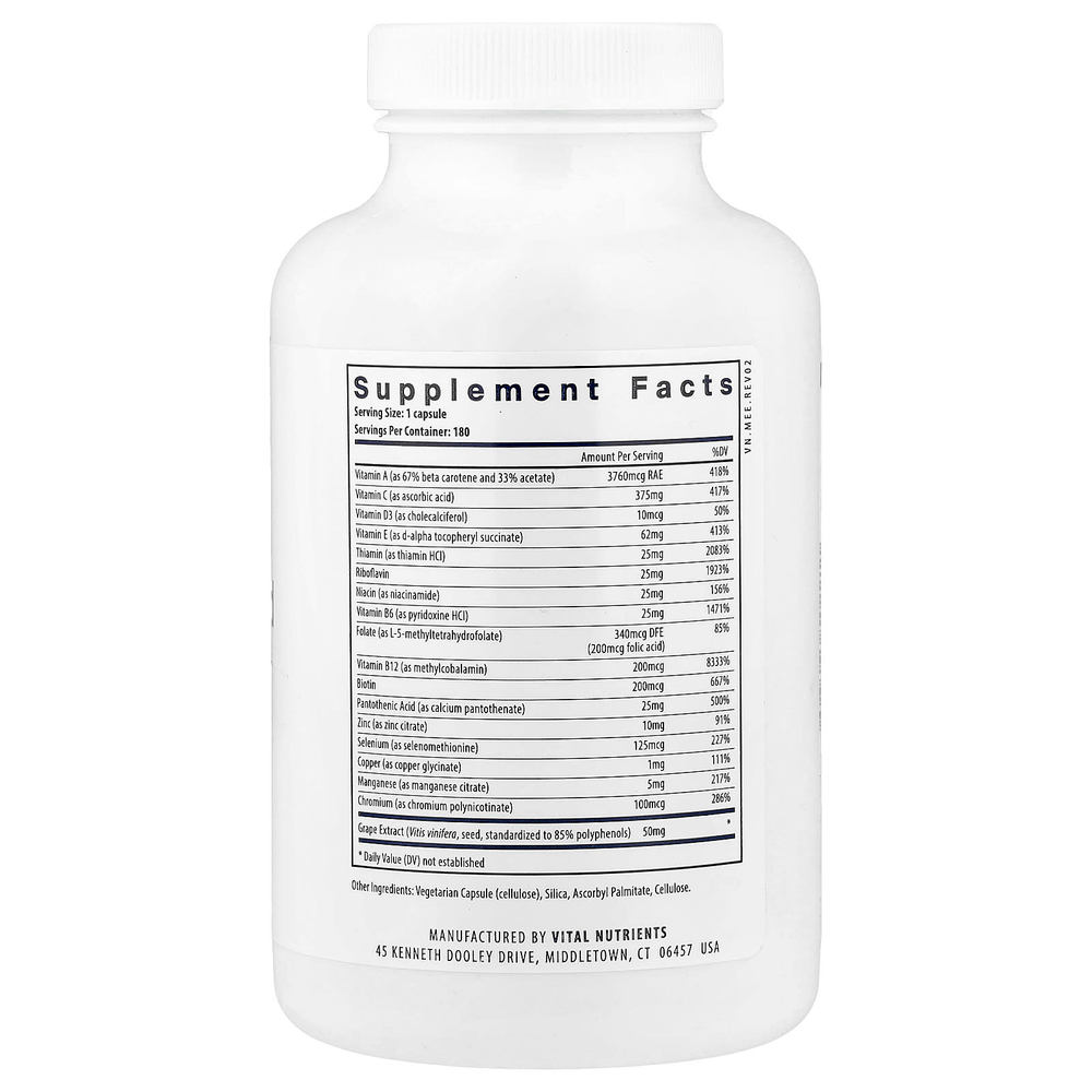 Vital Nutrients, Минимальное и незаменимое, 180 веганских капсул