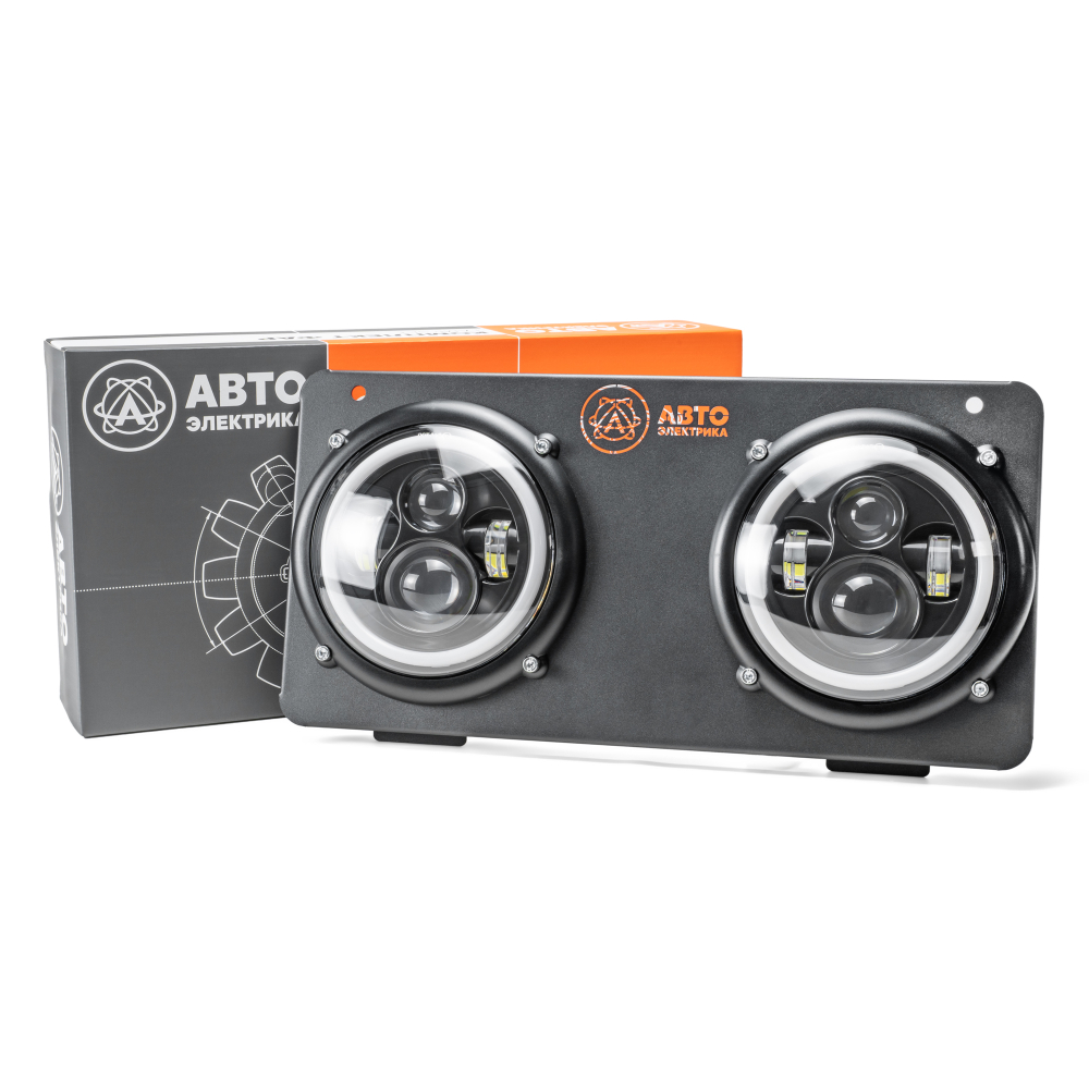 FG308-RD-SET-LED AE Комплект светодиодных фар (2 шт), МТЗ, 9-30 В (ближний/дальний свет, ДХО, поворотник, с рамкой крепления), круглая (ан. ФГ308)