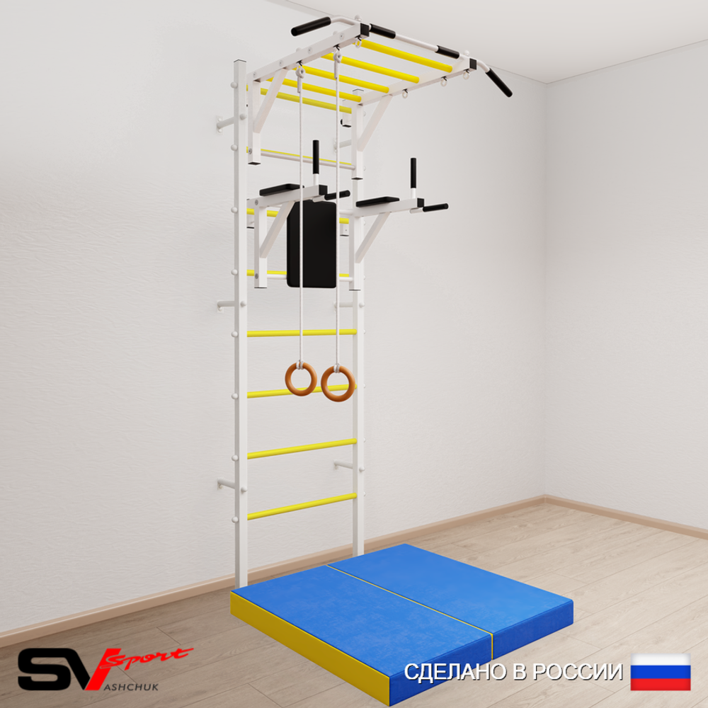 Шведская стенка Sv Sport усиленная 6414 (Турник рукоход/Брусья/Кольца/Мат 1м)