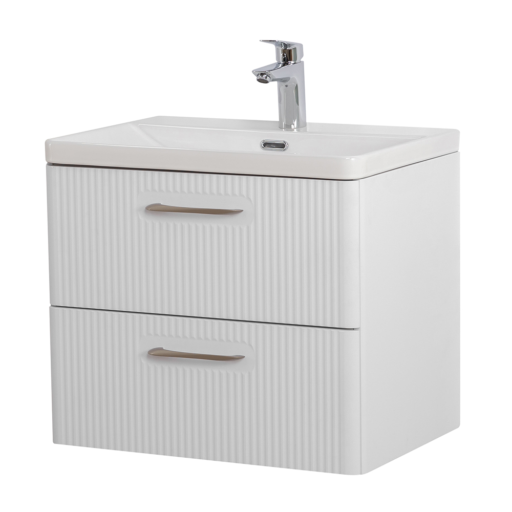 Подвесная тумба с раковиной Belbagno DUE 60 см Белый металлик DUE-600-2C-SO-BM-P + BB-8076-3-60