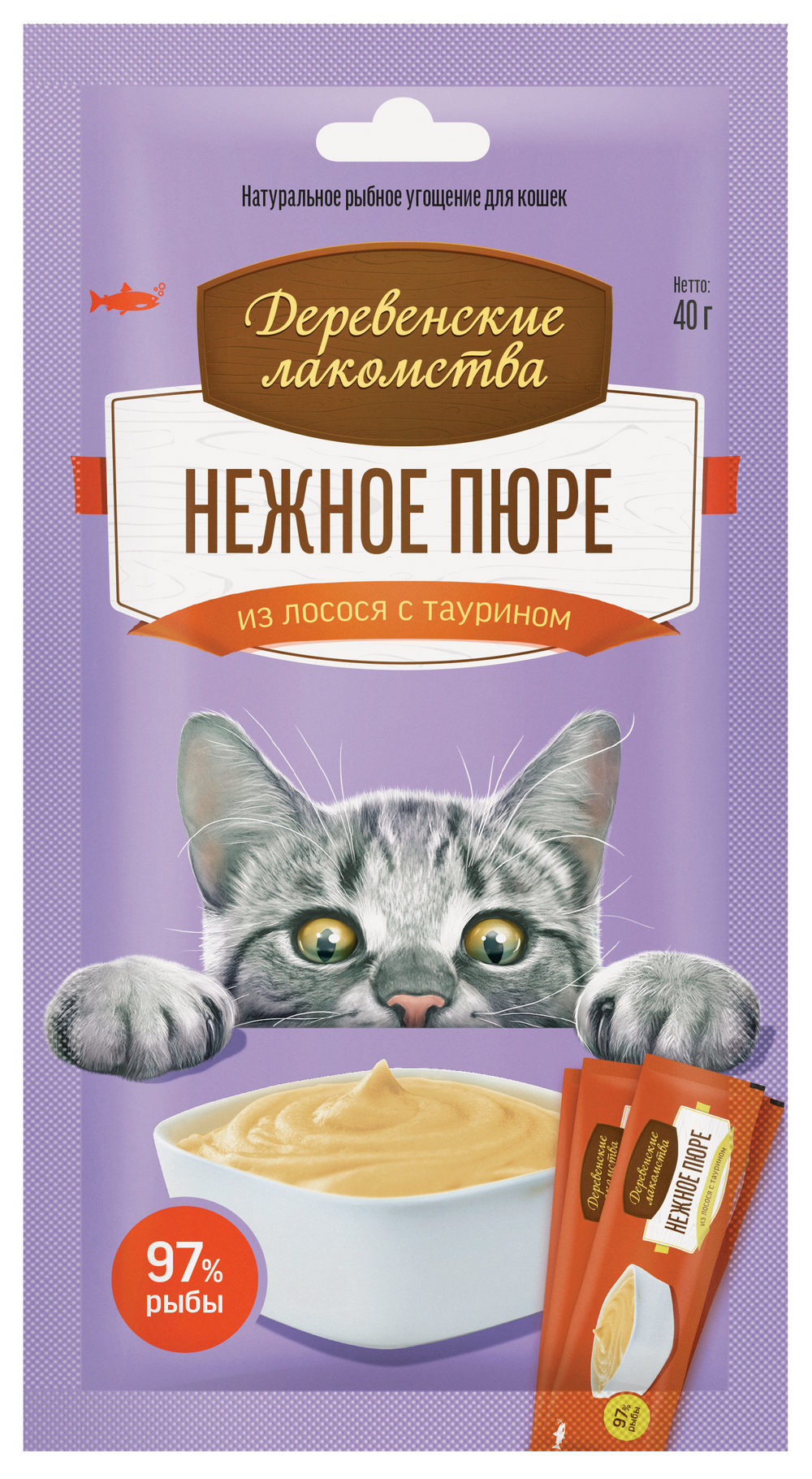 Деревенские Лакомства д/кошек "Нежное пюре из Лосося", 1шт