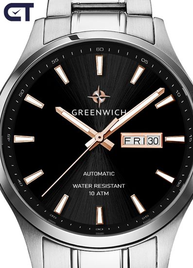 Greenwich GW 054.10.30 часы наручные мужские — механика с автоподзаводом и чёрным циферблатом