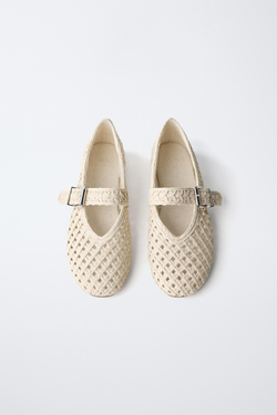 ZARA БАЛЕТКИ ИЗ РАФИИ, ЭКРЮ