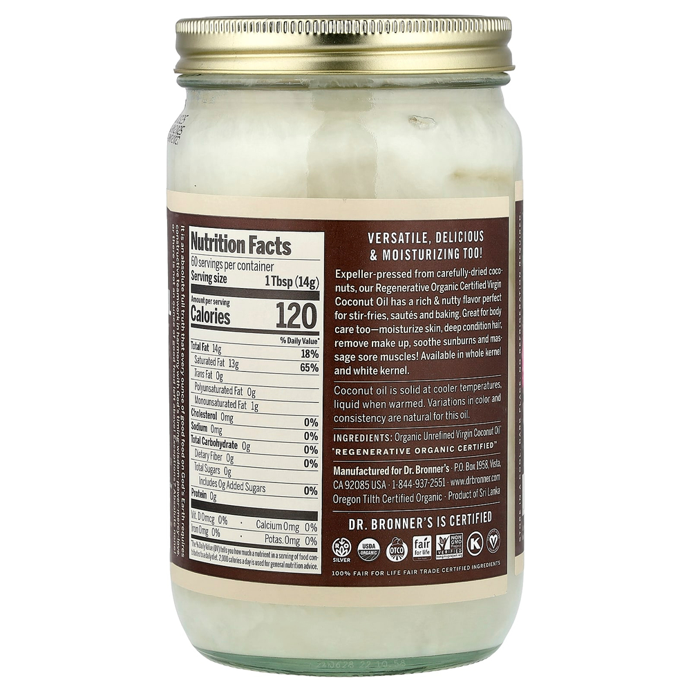 Dr. Bronner's, органическое кокосовое масло первого отжима, из цельных ядер, 887 мл (30 жидк. унций)