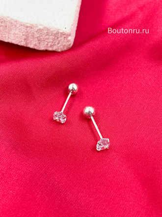 Серьги гвоздики серебряные со стразами винтовые