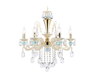 Подвесная люстра с хрусталем 6*Е14 TR4923/6 GD/WH/BL золото/белый/голубой Traditional Ambrella