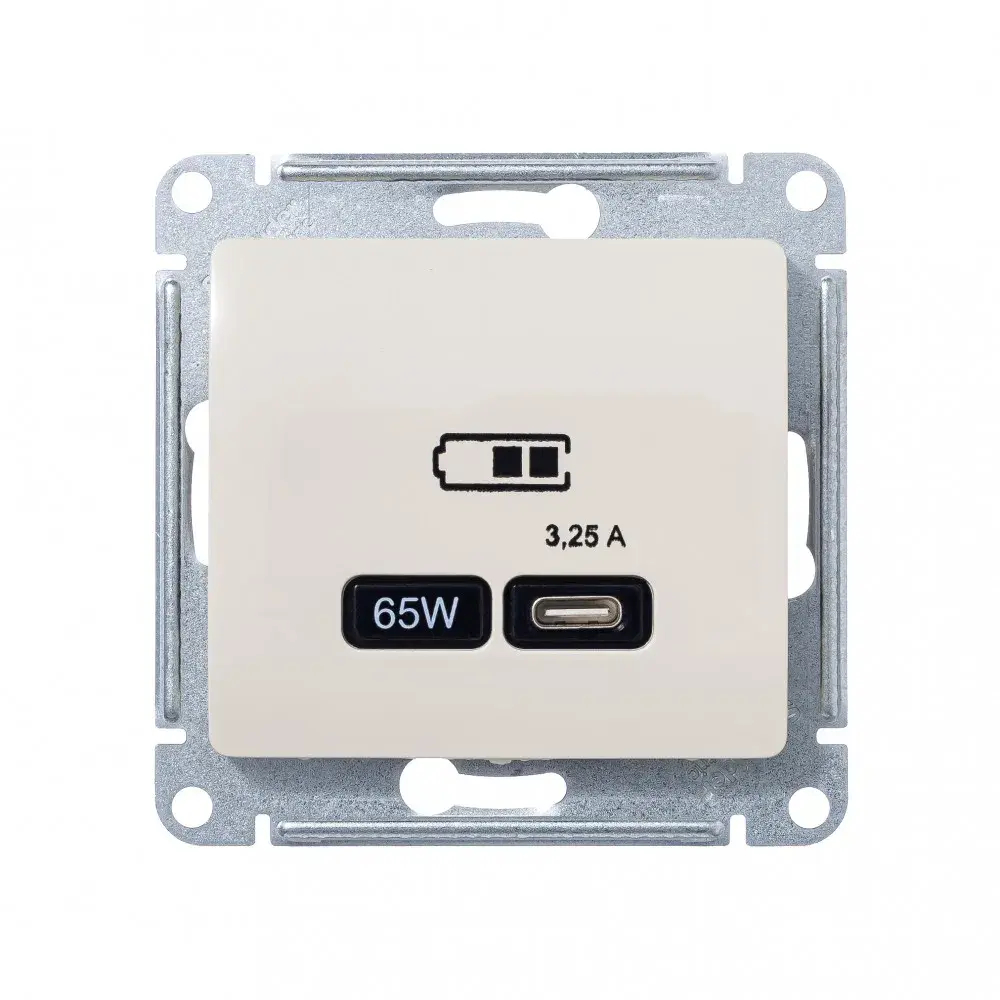 GLOSSA USB РОЗЕТКА тип-C 65Вт высокоскор.заряд. QC, PD, механизм, БЕЖЕВЫЙ
