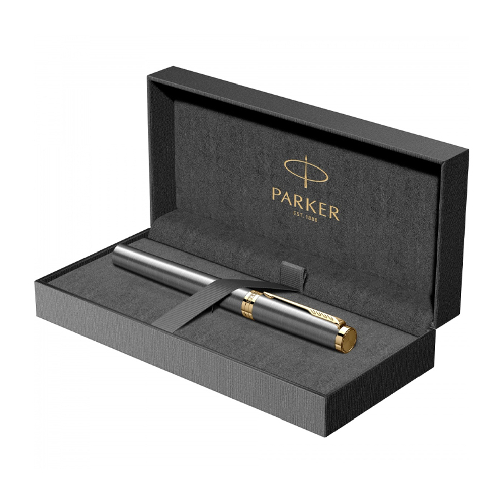 Перьевая ручка Parker Ingenuity Grey Core GT, перо: F (2 картриджа black и blue) в подарочной коробке