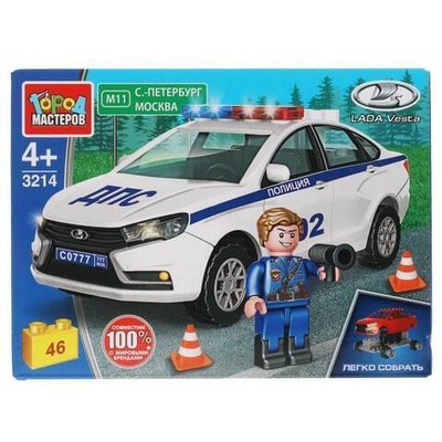 Конструктор пластмассовый 40/46эл. Lada Vesta "Полиция" в коробка 3214-CY (Город мастеров)