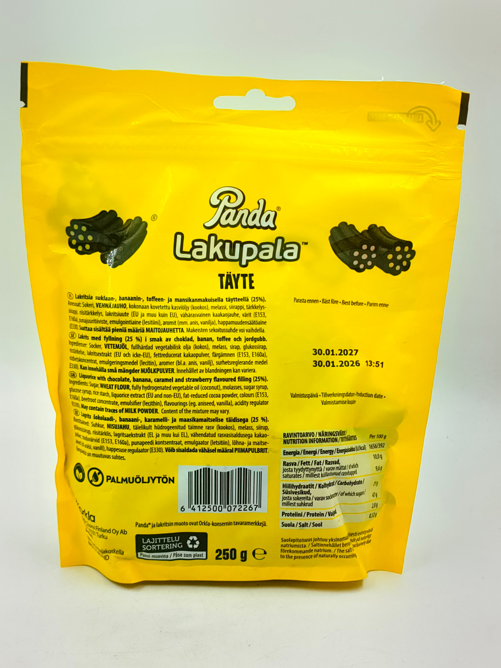 Жевательный мармелад Panda Lakupala Tayte лакрица с начинками (клубника, банан, тоффи, шоколад) 250 г (Из Финляндии)