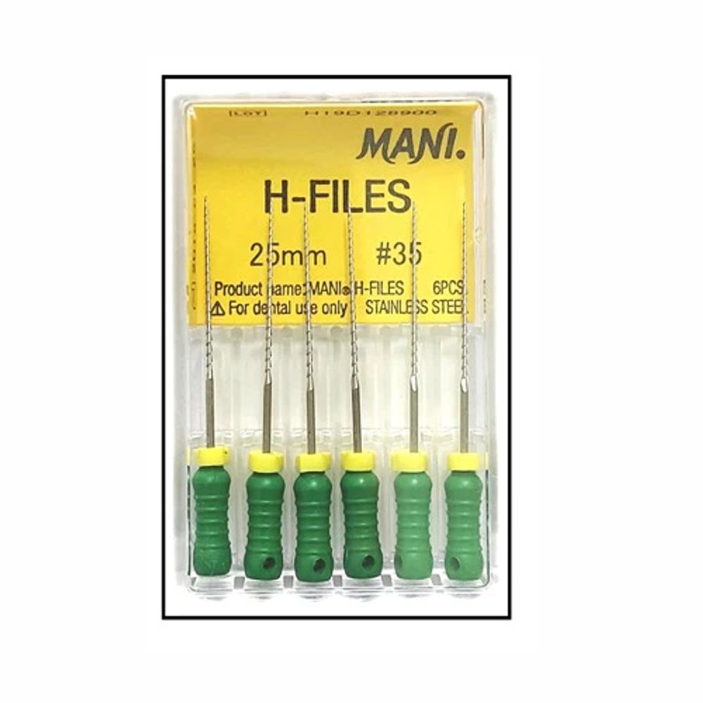 H-Files №35 (25мм) Mani Аш-Файлы (6шт.) Мани, корневой бурав ручной, эндодонтический