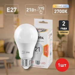 Лампа светодиодная ЭРА STD LED A65-21W-827-E27 21Вт груша теплый белый свет Е27 | Лампы cветодиодные Груша (A)