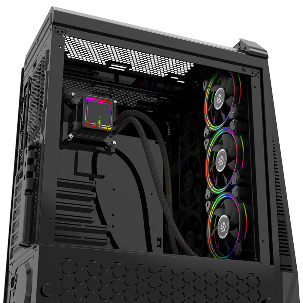 Жидкостное охлаждение Alseye H360, 3х120мм, 800~2000rpm, 4-pin, Al, черный/RGB, 3 секции, 45.2CFM, 35.2дБ, INTEL 1200/115x/775/2066/2011/1366, AMD AM5/AM4/AM3(+)/AM2(+)FM1 (AS.02.02.0023)