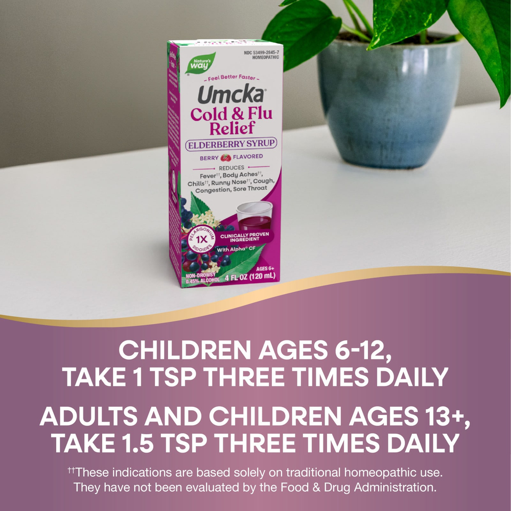 Nature's Way, Umcka®, сироп из бузины для облегчения симптомов простуды и гриппа, для детей от 6 лет, со вкусом ягод, 120 мл (4 жидк. унции)