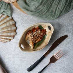 Блюдо овальное 16*10,5 см h4 см 140 мл для закусок Pearl Sea Stone с ручками Frutti di Mare P.L. [4]