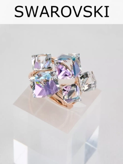 Кольцо коктейльное Мираж с сиреневыми кубиками Swarovski