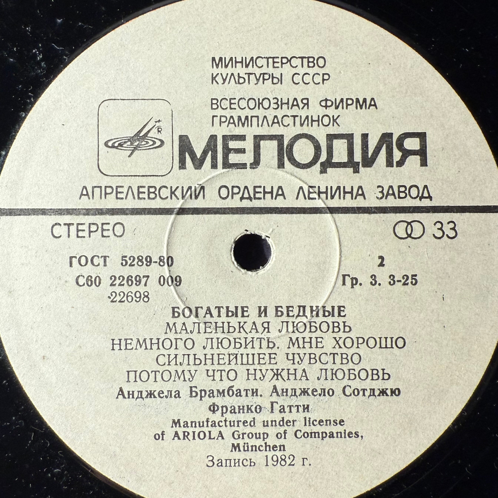 Виниловая пластинка Ricchi E Poveri ‎– Богатые И Бедные (Мелодия) LP