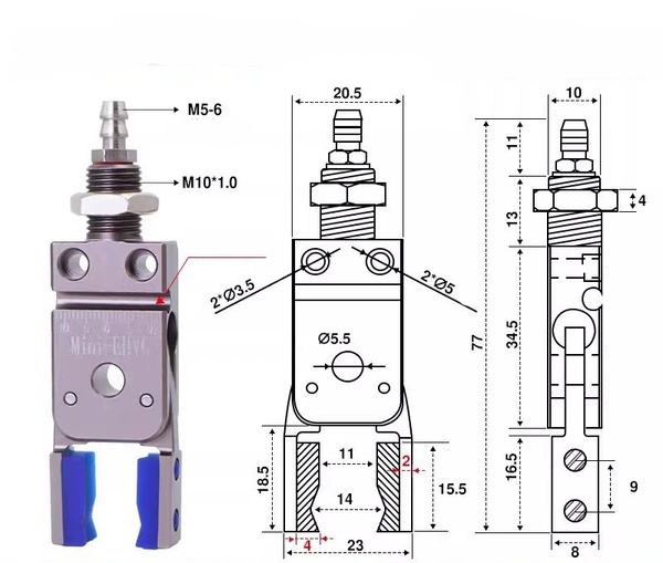 Mini-ehvg hook type (clamping range: 0-9mm) comes with detection sensor line