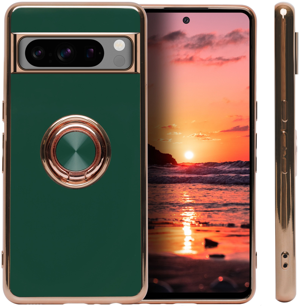 Стильный глянцевый чехол для GOOGLE PIXEL 8 PRO с кольцом-подставкой и бархатной подкладкой