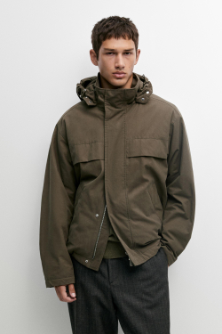Massimo Dutti Короткая стеганая парка с капюшоном, хаки