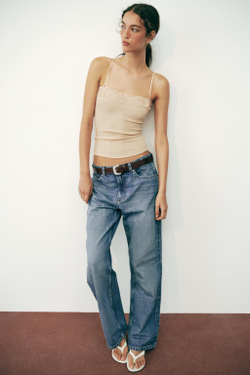 ZARA КРУЖЕВНОЙ ТОП НА БРЕТЕЛЯХ, ТЕЛЕСНО-РОЗОВЫЙ