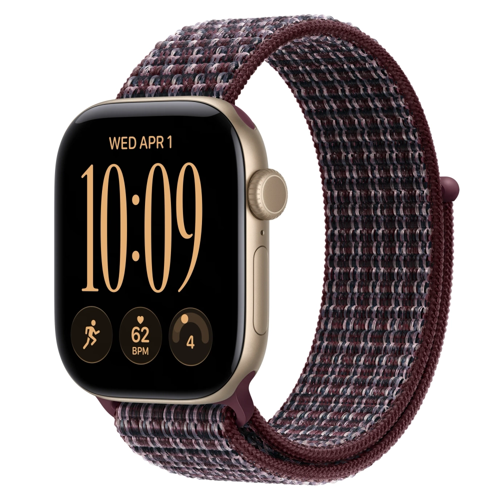 Умные часы Apple Watch Series 12 GPS, 42mm, Light Gold Aluminum Case with Burgundy Plaid Sport Loop
