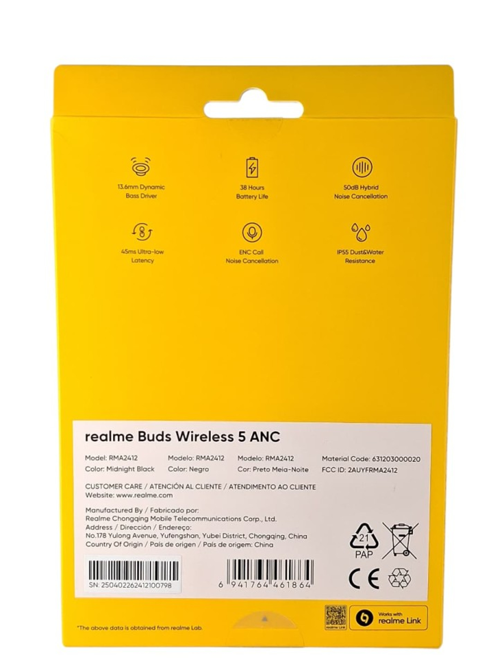 Беспроводные наушники Realme Buds Wireless 5 ANC черные
