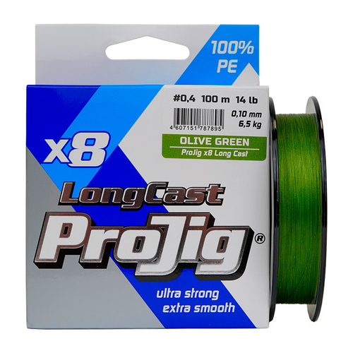 Шнур ProJig X8 Long Cast 0,10 мм., 6,5 кг,  100 м, хаки