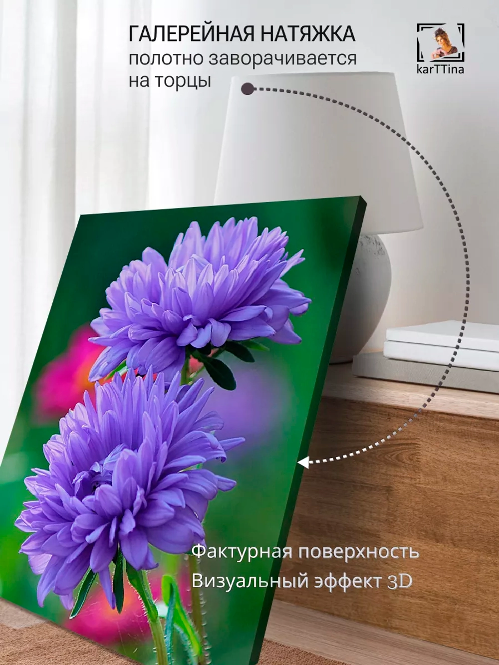 Интерьерная картина "Сиреневые астры", 50х70см 1шт.