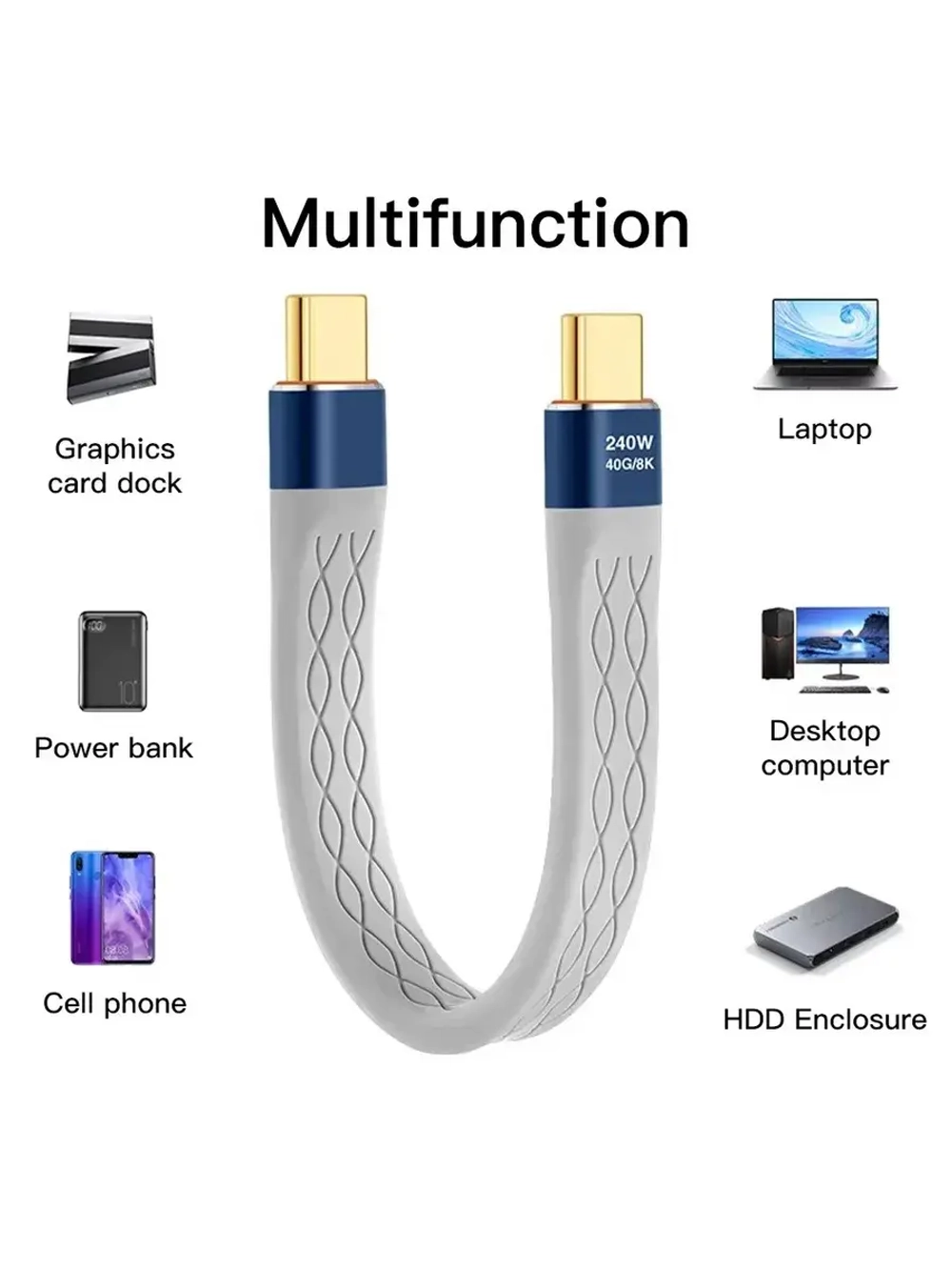 Короткий кабель Thunderbolt 3 Тайпси 13 см 5А 240w