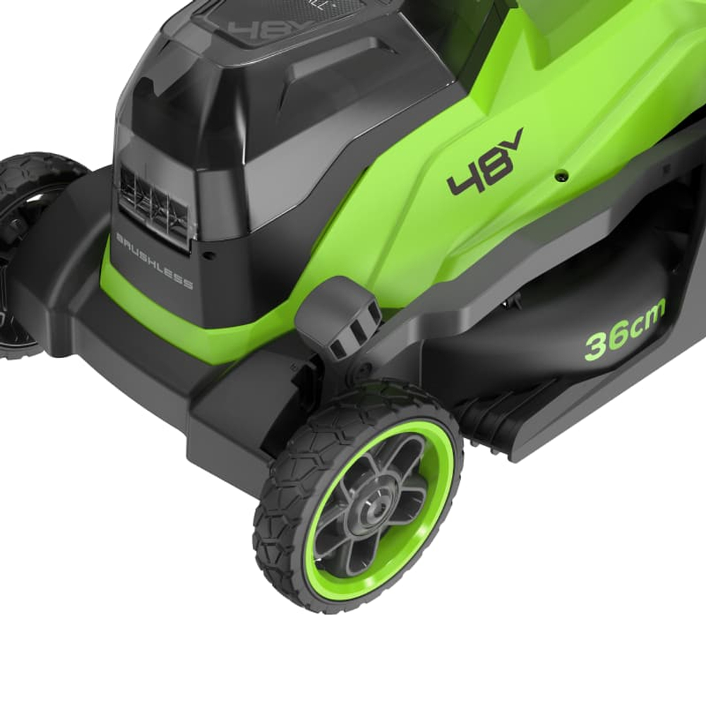 Газонокосилка аккумуляторная Greenworks GD24X2LM361, 2х24V, 36 см, бесщеточная, c 2хАКБ 4Ач и двойным ЗУ (2520707UD)