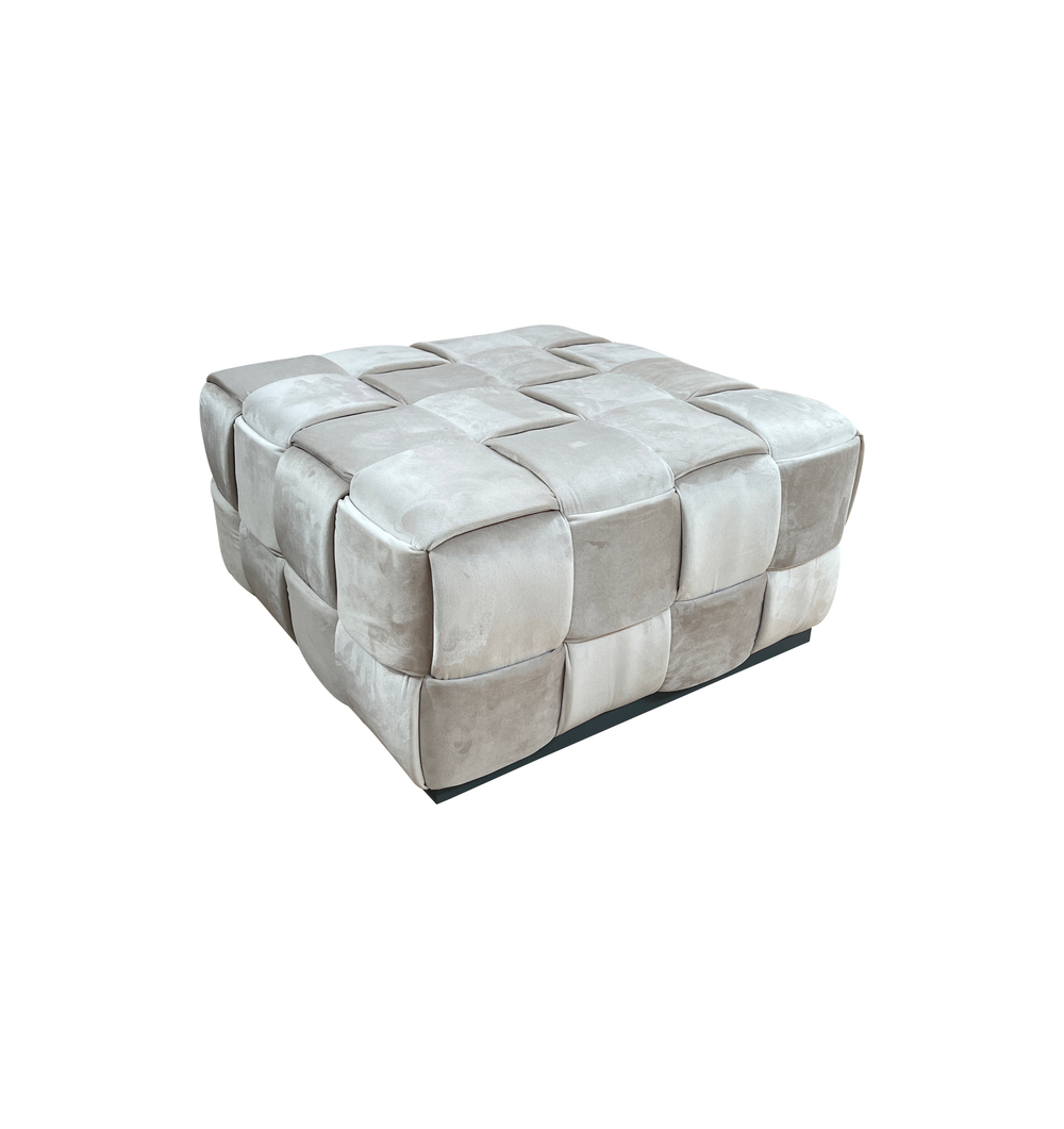 N-PUF-222 SVB Пуф плетеный, велюр светло-бежевый 60*60*30см