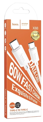 Usb Кабель-зарядка Type-C на Type-C Hoco X88 3.0A  60W 1M белый