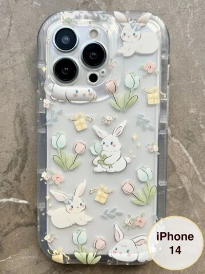 Чехол на iPhone 14 прозрачный с принтом кролик