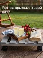 Подставка для цветов, 30х30х7, Флорэль, круглая на колесиках, этажерка, напольное, на подоконник, полка, из массива дерева, серый, Dipriz