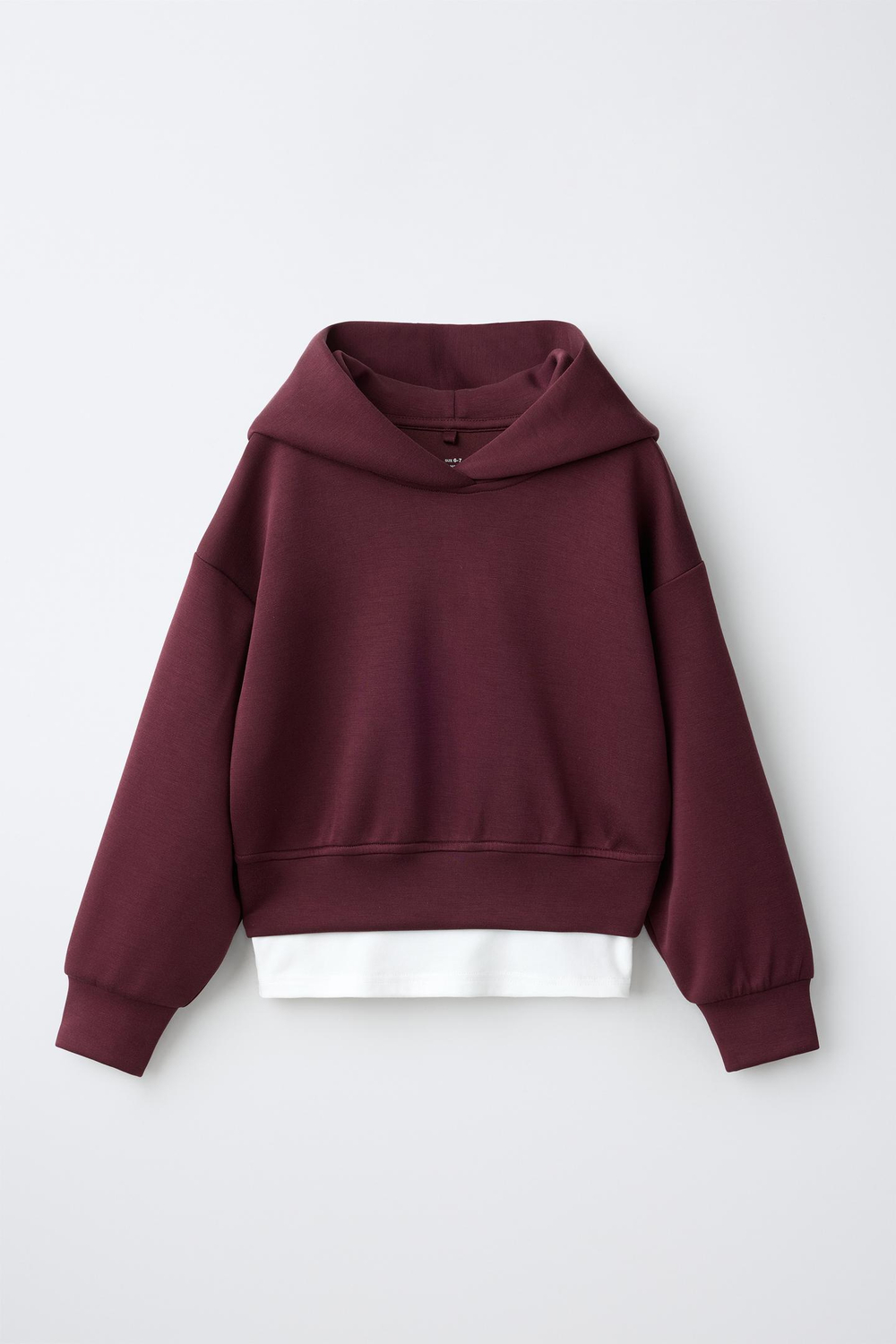 ZARA СПОРТИВНОЕ ХУДИ С КАПЮШОНОМ И ДВОЙНЫМ НИЗОМ, БУРГУНДИ